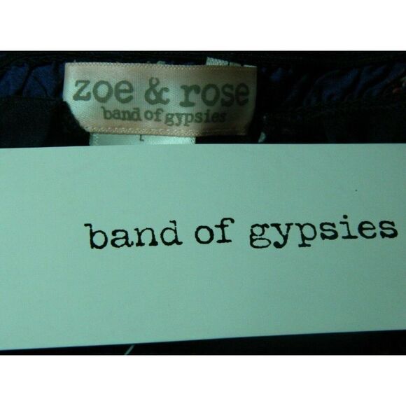 Band of Gypsies Zoe & Rose Dress Blue Floral Off The Shoulder‎ Bell Sleeves Mini - Picture 15 of 16